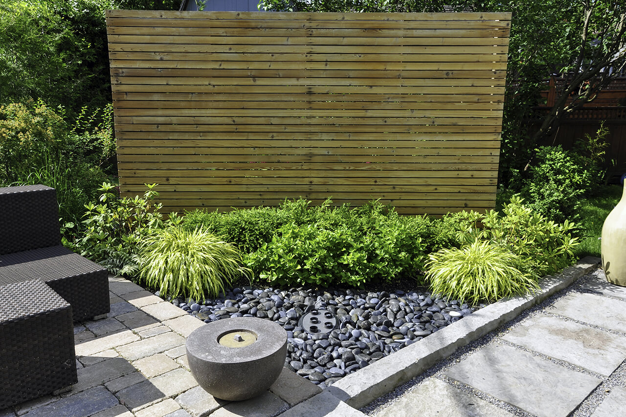 contemporary stone landscaping in an urban rock garden
