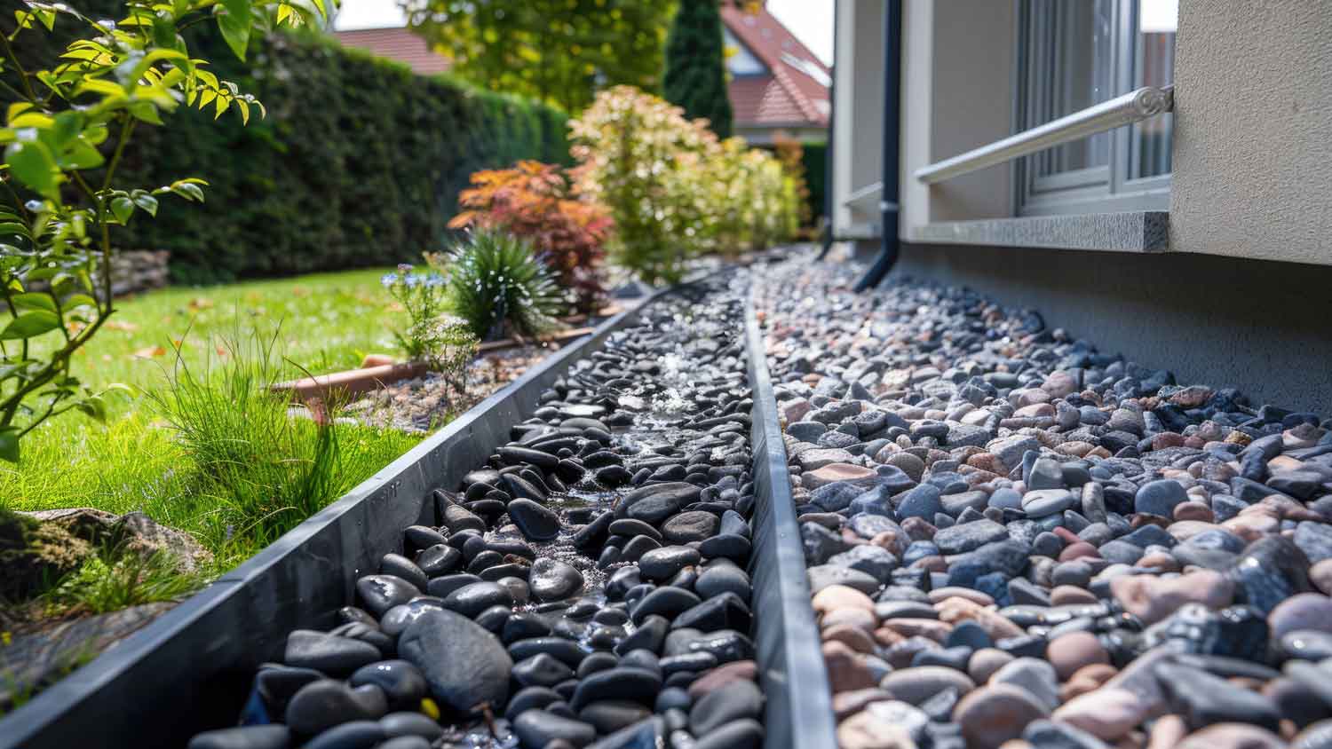 french drain system along home