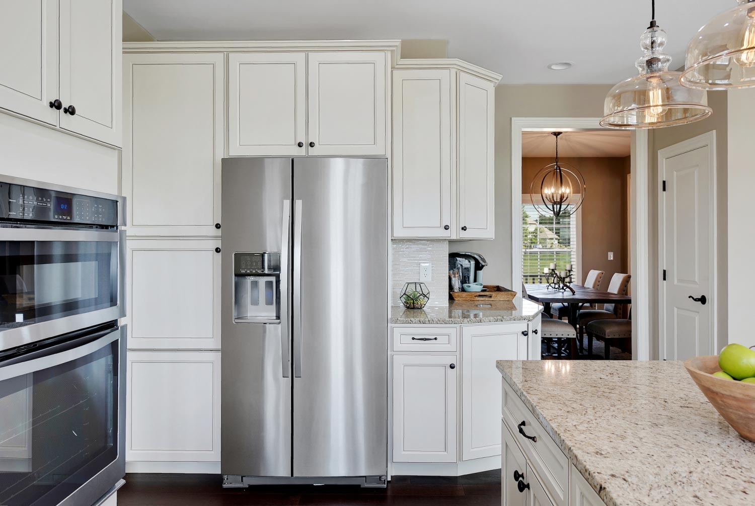 A refrigerator in a new kitchen